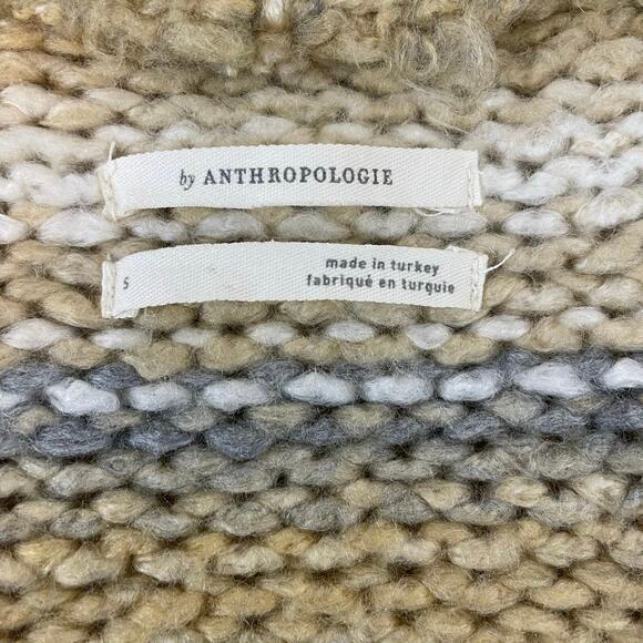 Anthropologie Striped Open Knit Cardigan Sweater Beige Gray Women’s Small - Picture 3 of 7